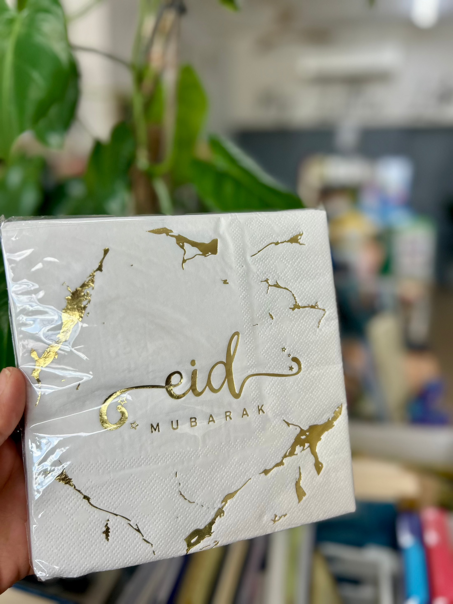 Eid Mubarak Paper Napkins (White Marble) - 20 pack