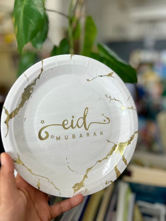 Eid Mubarak Paper Plates (White Marble) - 10 pack