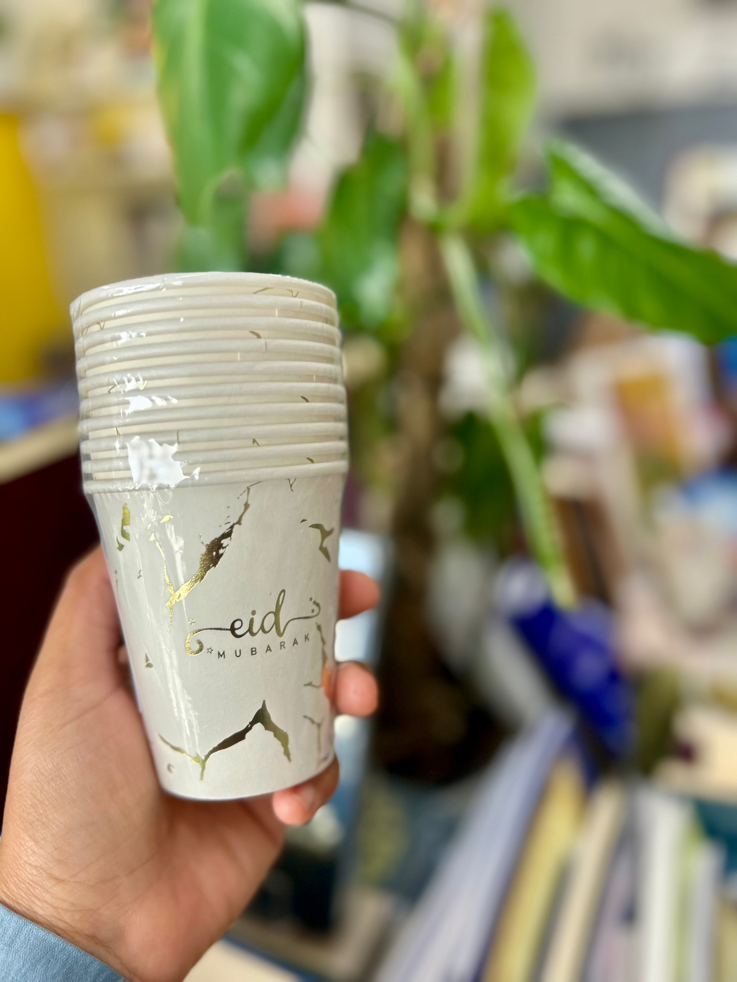 Eid Mubarak Paper Cups  (White Marble) - 10 pack