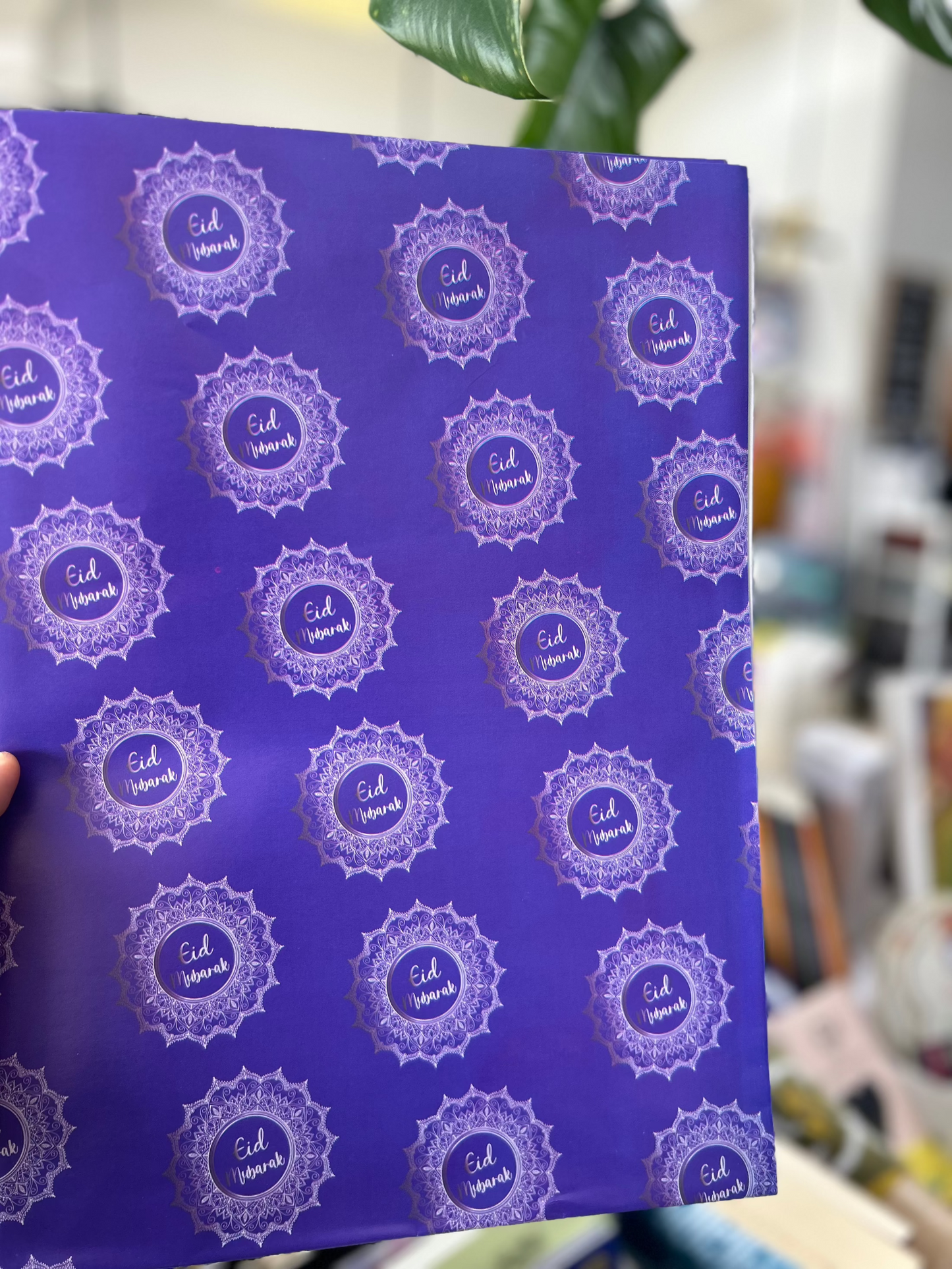 Eid Mubrark Gift Wrapping Paper (Blue-Purple)