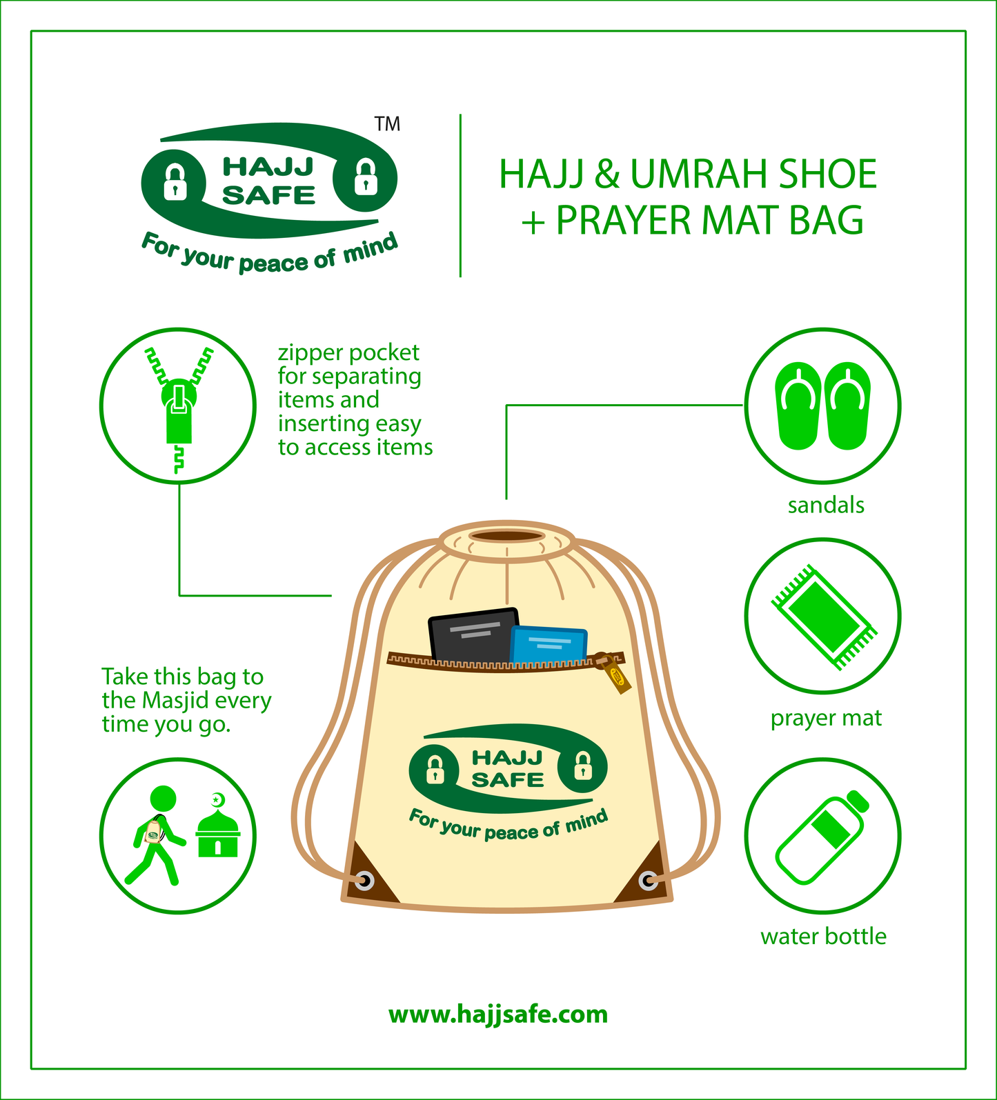 Hajj & Umrah Shoe + Prayer Mat Bag